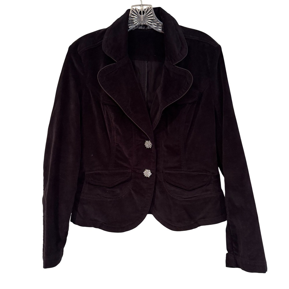 Kikit Corduroy Blazer Rhinestone Buttons Women's Small Black Holiday Y2K Western